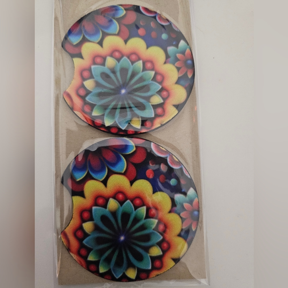 Colorful Floral Car Coasters Handmade